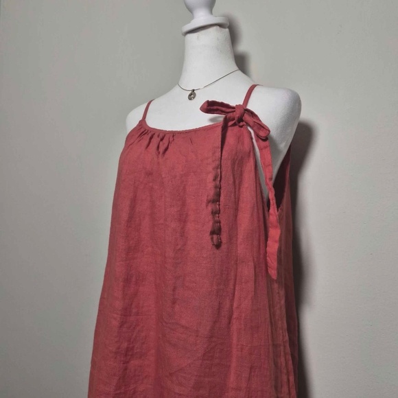 Lungo L'arno 100% Washable Italian Linen Coral Red Tank Top Beach Dress M - Picture 3 of 12